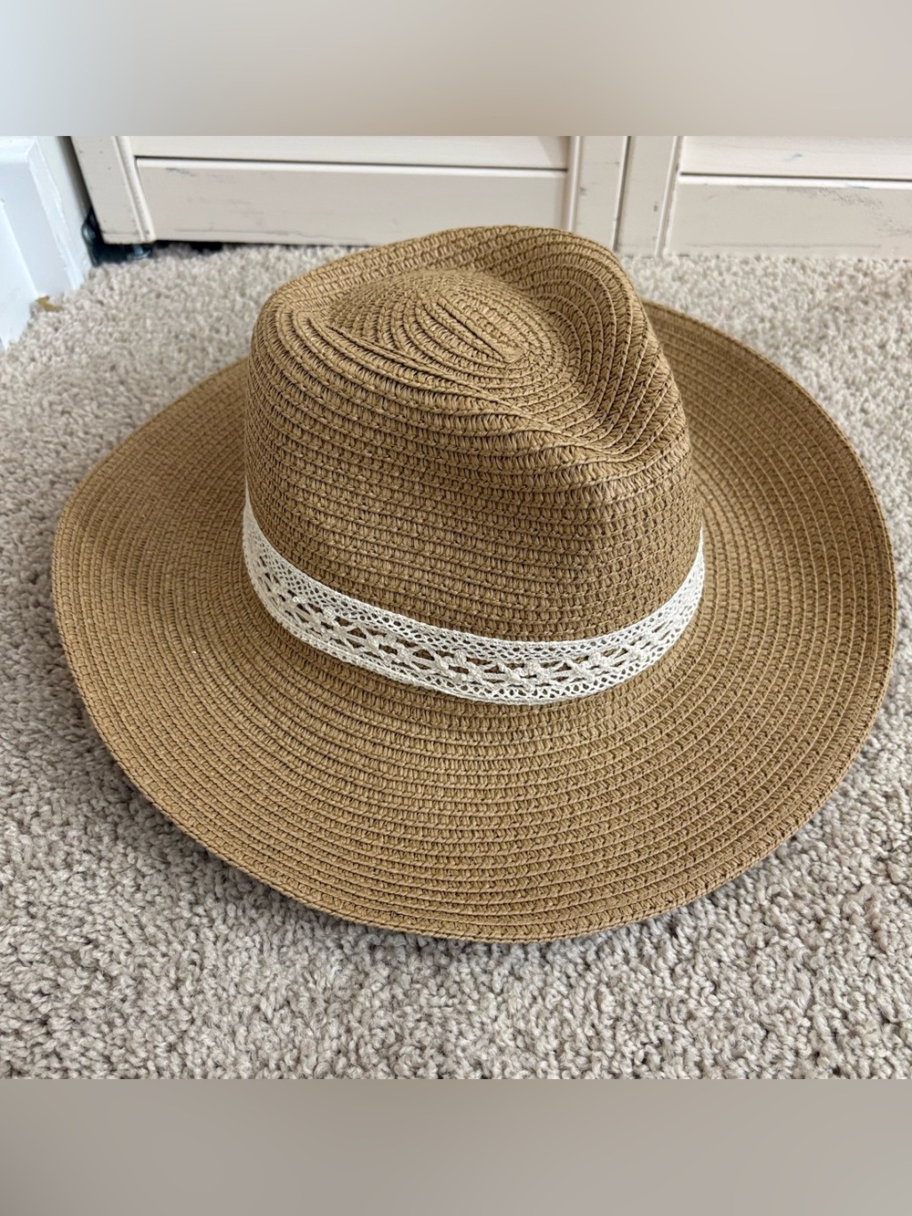 House of Harlow 1960 Paper Straw Panama Fedora Brim Hat Braided Band Sun Beach